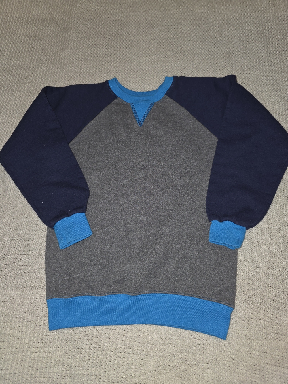 Boys Fruit Of The Loom Colorblock Crewneck Sweater - Gray & Navy with Blue Trim